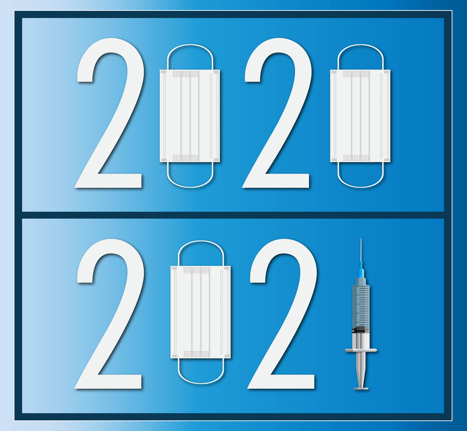2020 - 2021 icon designed from the mask and syringe flat design | Dave